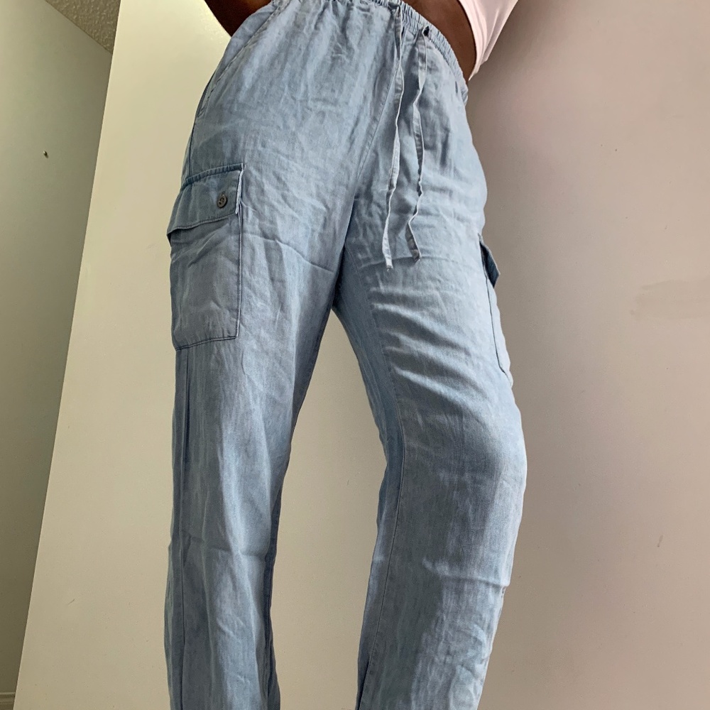 Faux Light Wash Denim Pants